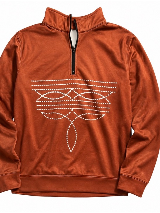 Tops - Rust Orange Quarter-Zip Pullover with White Graphic